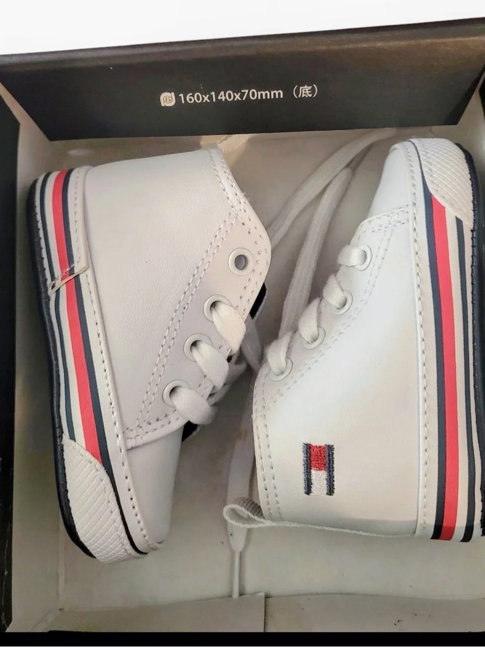 Tommy Hilfiger Kids White Sneakers with Navy & Red Stripe Accent 2M
